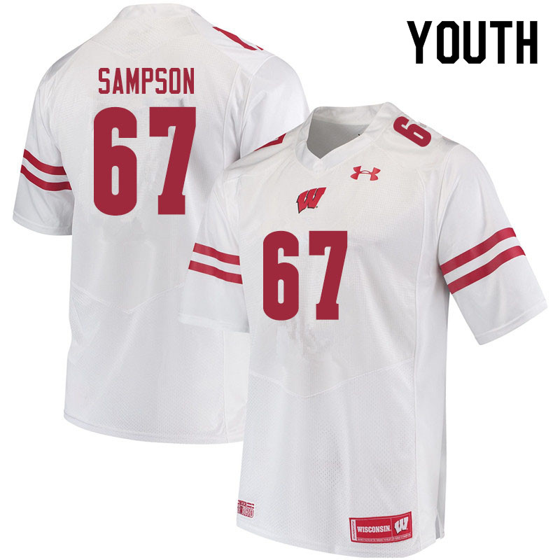 Youth #67 Cormac Sampson Wisconsin Badgers College Football Jerseys Sale-White - Click Image to Close